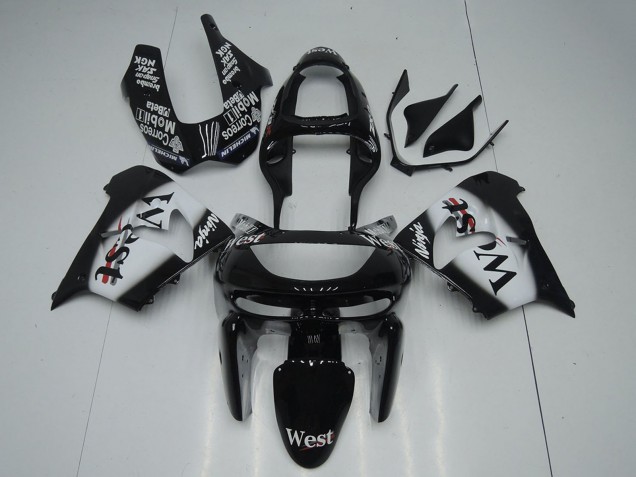 1998-1999 Kawasaki ZX9R Motorcycle Fairings - Glossy Black White West Canada Suppliers