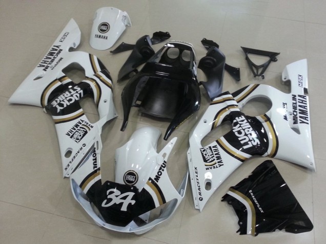 1998-2002 Yamaha YZF R6 Motorcycle Fairings - White Black Motul Lucky Strike 34 Canada Suppliers