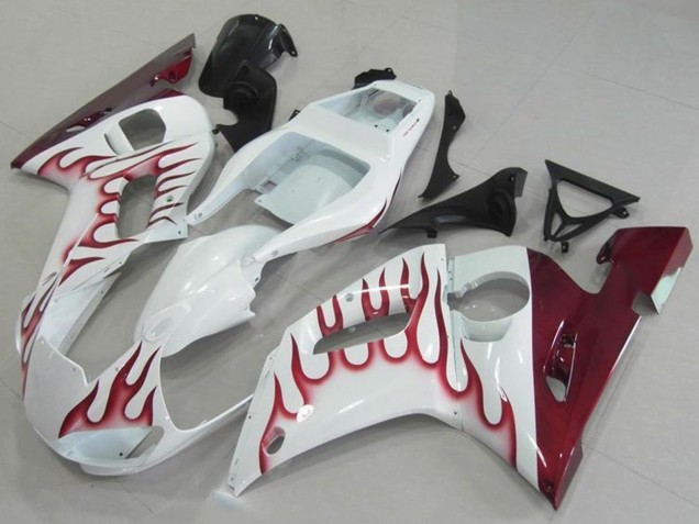 1998-2002 Yamaha YZF R6 Motorcycle Fairings - White Red Flame Canada Suppliers