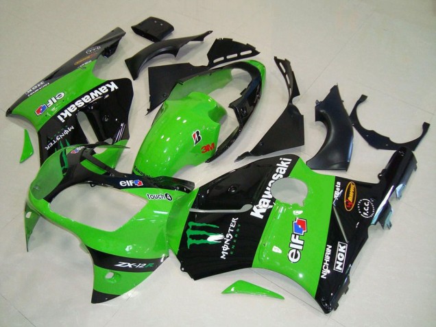2000-2001 Kawasaki ZX12R Motorcycle Fairings - Green Glossy Black Elf Touch4 Monster Canada Suppliers