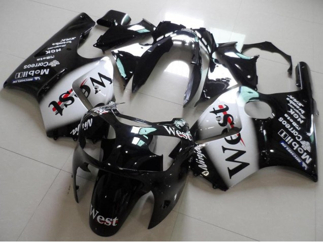 2000-2001 Kawasaki ZX12R Motorcycle Fairings - Glossy Black White West Canada Suppliers