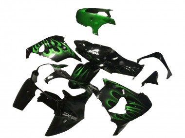 2000-2001 Kawasaki ZX9R Motorcycle Fairings - Glossy Black Green Flame Canada Suppliers