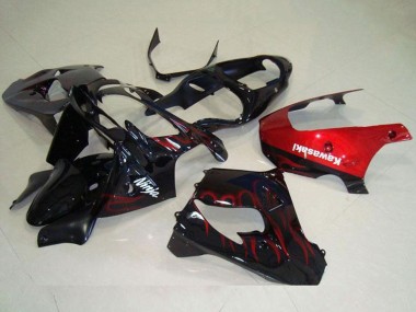 2000-2001 Kawasaki ZX9R Motorcycle Fairing - Glossy Black Red Flame Canada Suppliers