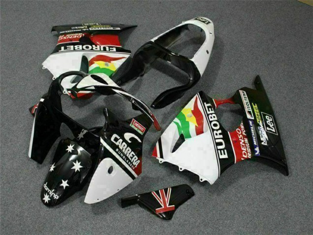 2000-2002 Kawasaki ZX6R Motorcycle Fairings - White Red Yellow Green Glossy Black Star EuroBet Canada Suppliers