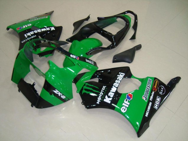 2000-2002 Kawasaki ZX6R Motorcycle Fairings - Green Glossy Black Monster Canada Suppliers