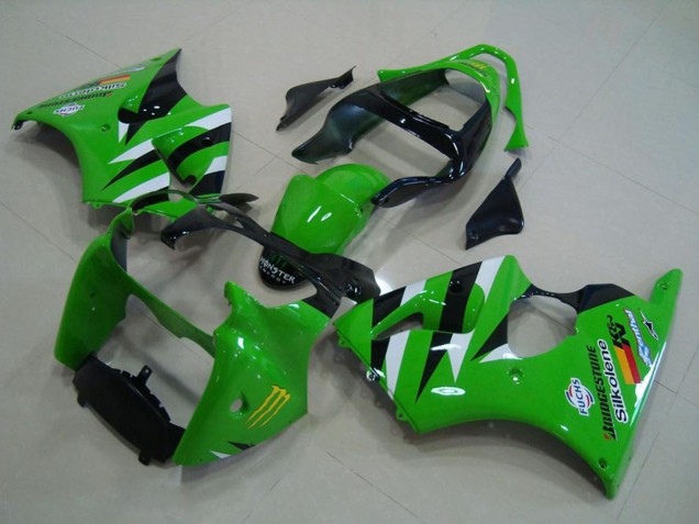 2000-2002 Kawasaki ZX6R Motorcycle Fairings - Green White Glossy Black Canada Suppliers
