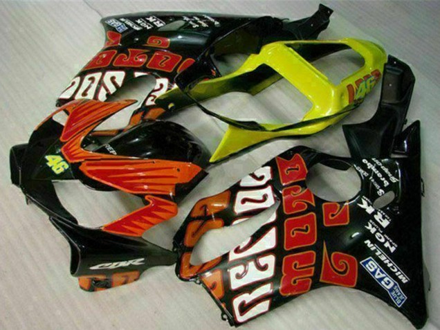 2001-2003 Honda CBR600 F4i Motorcycle Fairings - Yellow Orange Glossy Black Rossi 46 Canada Suppliers