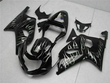 2001-2003 Suzuki GSXR 600/750 Motorcycle Fairings - Glossy Black Silver Flame Canada Suppliers