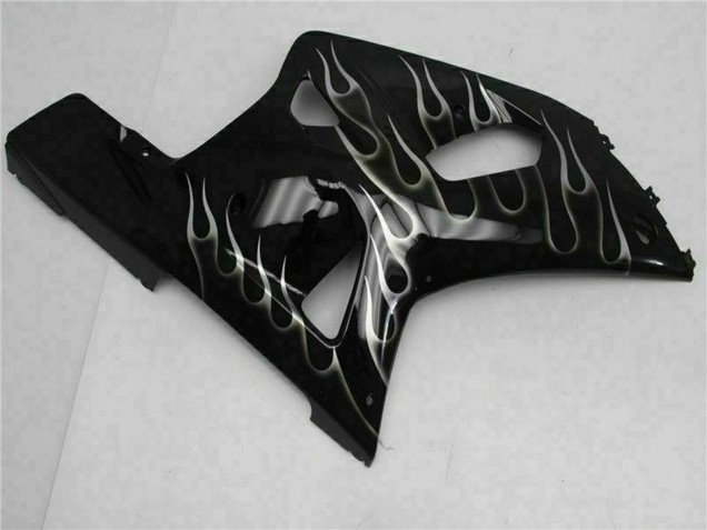2001-2003 Suzuki GSXR 600/750 Motorcycle Fairings - Glossy Black Silver Flame Canada Suppliers