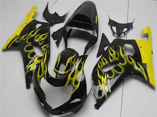 2001-2003 Suzuki GSXR 600/750 Motorcycle Fairings - Glossy Black Yellow Flame Canada Suppliers