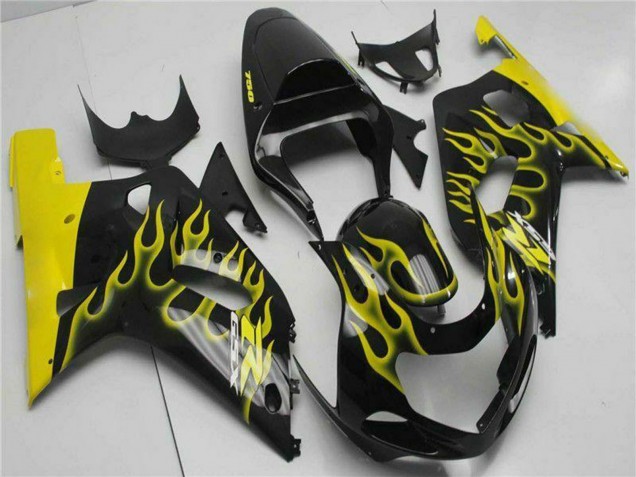 2001-2003 Suzuki GSXR 600/750 Motorcycle Fairings - Glossy Black Yellow Flame Canada Suppliers