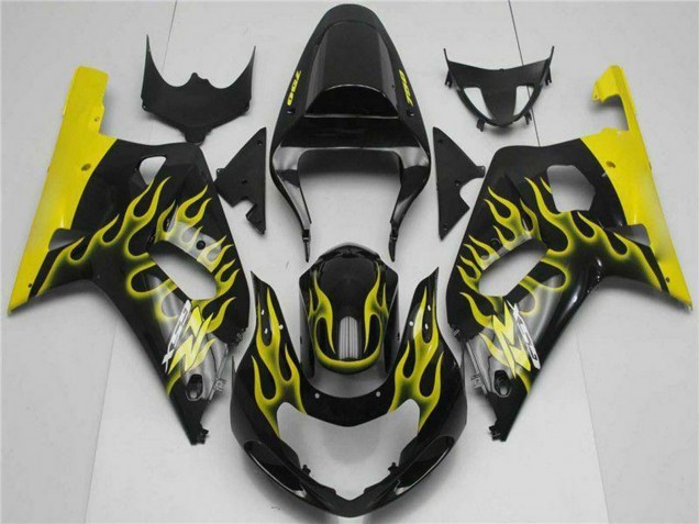 2001-2003 Suzuki GSXR 600/750 Motorcycle Fairings - Glossy Black Yellow Flame Canada Suppliers