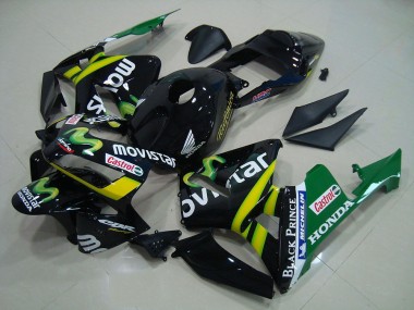 2003-2004 Honda CBR600RR Motorcycle Fairings - Glossy Black Yellow Green MoviStar Canada Suppliers