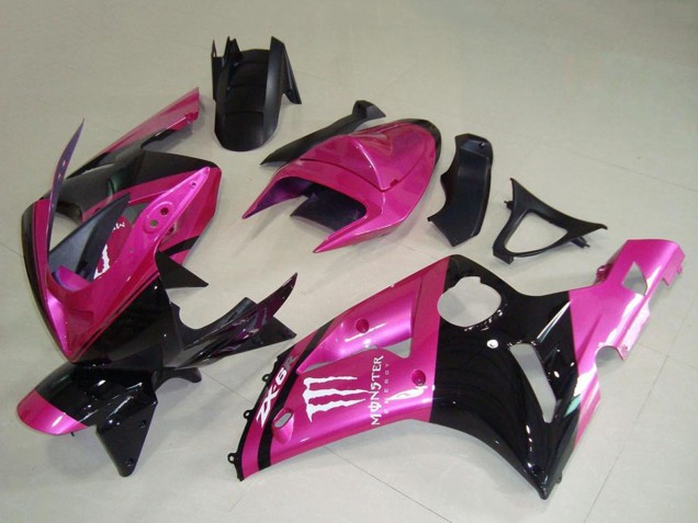 2003-2004 Kawasaki ZX6R Motorcycle Fairings - Pink Black White Monster Canada Suppliers