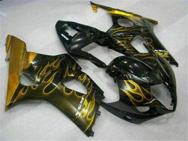 2003-2004 Suzuki GSXR 1000 Motorcycle Fairings - Glossy Black Gold Flame Canada Suppliers