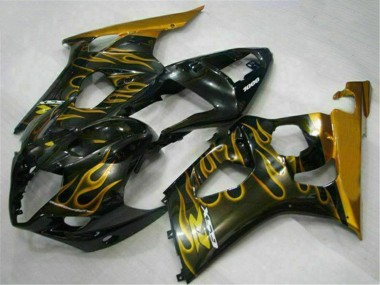 2003-2004 Suzuki GSXR 1000 Motorcycle Fairings - Glossy Black Gold Flame Canada Suppliers
