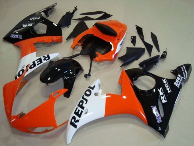 2003-2004 Yamaha YZF R6 Motorcycle Fairing - Orange White Glossy Black Repsol Canada Suppliers