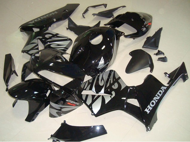 2005-2006 Honda CBR600RR Motorcycle Fairings - Glossy Black Silver with Flame Canada Suppliers
