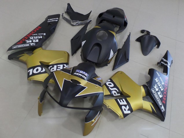 2005-2006 Honda CBR600RR Motorcycle Fairings - Matte Black Gold Repsol Canada Suppliers