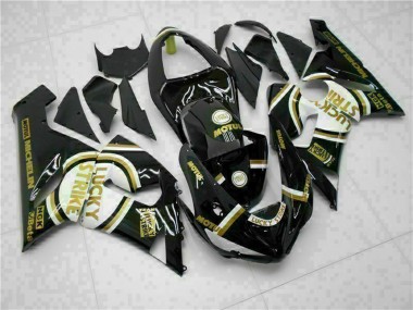 2005-2006 Kawasaki ZX6R Motorcycle Fairings - Glossy Black White Gold Lucky Strike Canada Suppliers