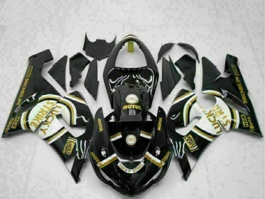 2005-2006 Kawasaki ZX6R Motorcycle Fairings - Glossy Black White Gold Lucky Strike Canada Suppliers