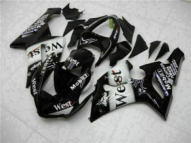 2005-2006 Kawasaki ZX6R Motorcycle Fairings - Glossy Black White West Canada Suppliers