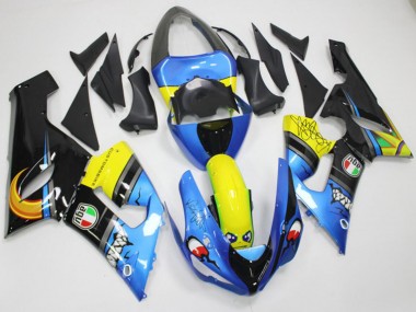 2005-2006 Kawasaki ZX6R Motorcycle Fairings - Blue Yellow Black Shark Canada Suppliers