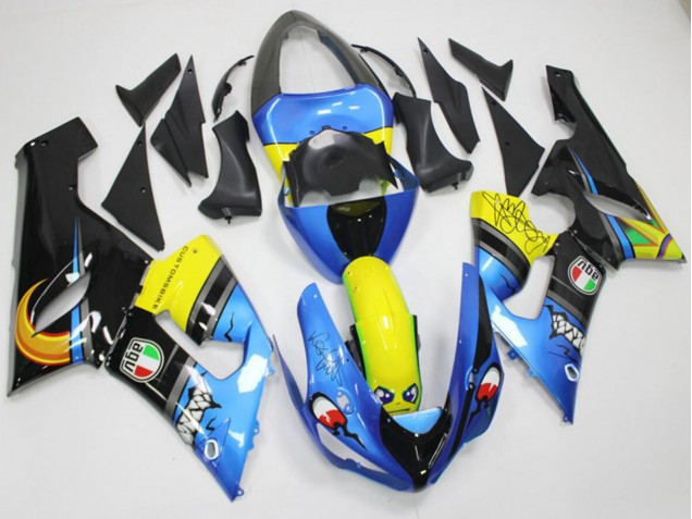 2005-2006 Kawasaki ZX6R Motorcycle Fairings - Blue Yellow Black Shark Canada Suppliers