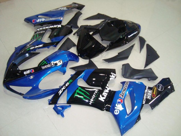 2005-2006 Kawasaki ZX6R Motorcycle Fairings - Blue Glossy Black Green Monster Canada Suppliers