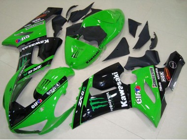 2005-2006 Kawasaki ZX6R Motorcycle Fairings - Green Glossy Black Elf Monster Canada Suppliers