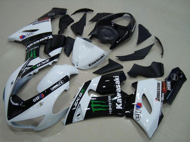 2005-2006 Kawasaki ZX6R Motorcycle Fairings - White Glossy Black Green Monster Canada Suppliers