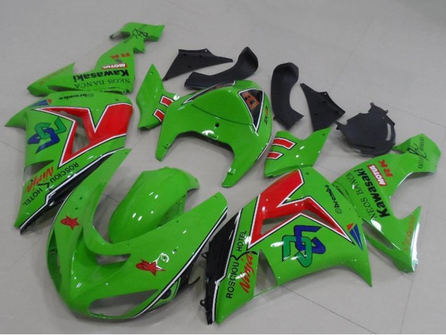 2005-2006 Kawasaki ZX6R Motorcycle Fairings - Green Red Black ENEOS Banca Canada Suppliers