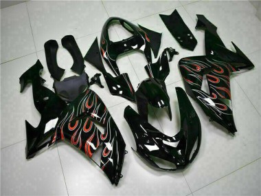 2006-2007 Kawasaki ZX10R Motorcycle Fairing Kits - Glossy Black Red Flame Canada Suppliers