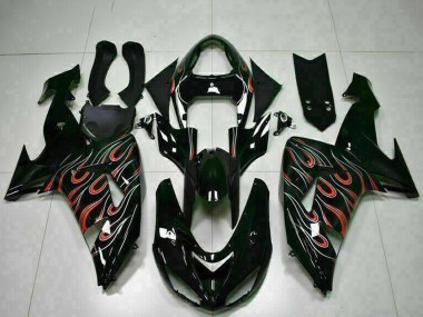 2006-2007 Kawasaki ZX10R Motorcycle Fairing Kits - Glossy Black Red Flame Canada Suppliers