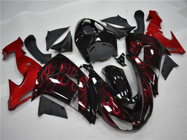 2006-2007 Kawasaki ZX10R Motorcycle Fairing - Glossy Black Red Flame Canada Suppliers