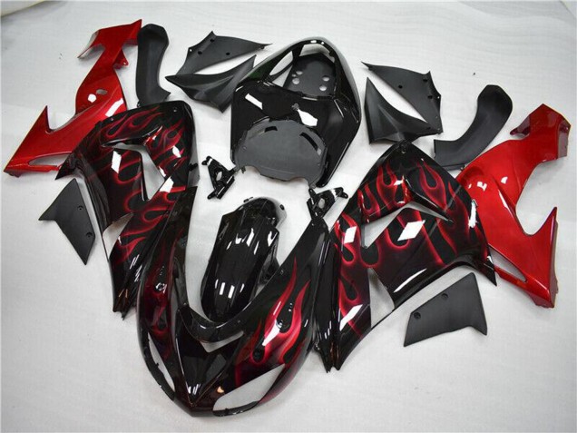 2006-2007 Kawasaki ZX10R Motorcycle Fairing - Glossy Black Red Flame Canada Suppliers