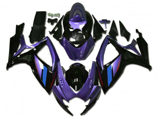 2006-2007 Suzuki GSXR 600/750 Motorcycle Fairings - Purple Blue Glossy Black Stripe Canada Suppliers