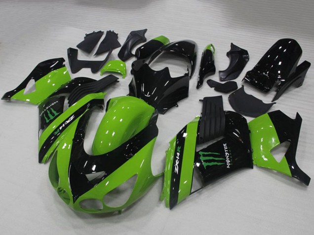 2006-2011 Kawasaki ZX14R ZZR1400 Motorcycle Fairings - Green Glossy Black Monster Canada Suppliers