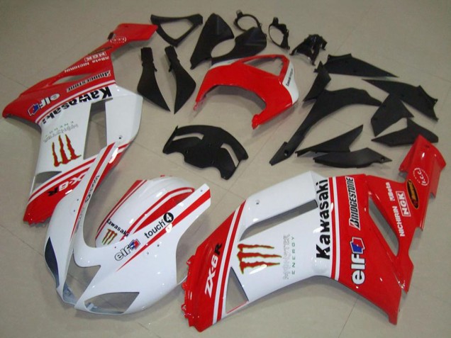 2007-2008 Kawasaki ZX6R Motorcycle Fairings - Red and White Canada Suppliers