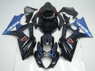 2007-2008 Suzuki GSXR 1000 Motorcycle Fairing Kits - Glossy Black Blue Flame Canada Suppliers
