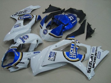2007-2008 Suzuki GSXR 1000 Motorcycle Fairings - White Blue Lucky Strike Canada Suppliers
