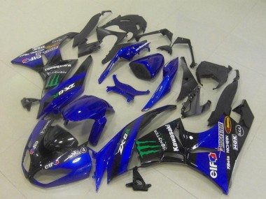 2009-2012 Kawasaki ZX6R Motorcycle Fairings - Blue Glossy Black Green Elf Monster Bridgestone Canada Suppliers