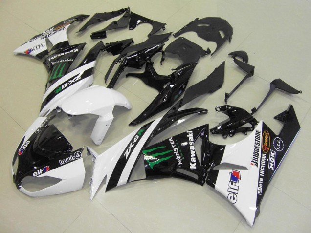 2009-2012 Kawasaki ZX6R Motorcycle Fairings - White Glossy Black Green Elf Touch4 Monster Bridgestone Canada Suppliers