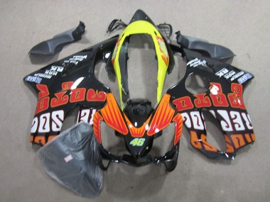 2004-2007 Honda CBR600 F4i Motorcycle Fairings - Yellow Orange Glossy Black Rossi 46 Canada Suppliers