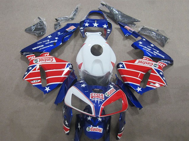 2005-2006 Honda CBR600RR Motorcycle Fairings - White Red Blue Cycle World Castrol Canada Suppliers