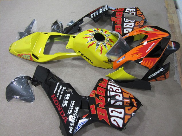 2005-2006 Honda CBR600RR Motorcycle Fairings - Black Orange Yellow Rossi Repsol Canada Suppliers