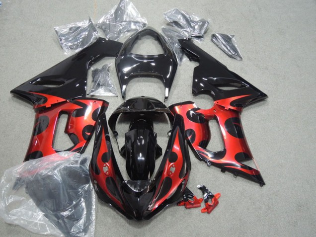 2005-2006 Kawasaki ZX6R Motorcycle Fairings - Glossy Black Red Canada Suppliers