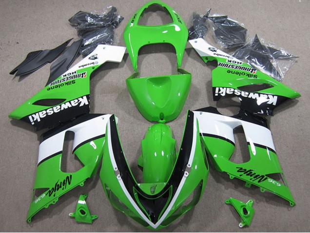 2005-2006 Kawasaki ZX6R Motorcycle Fairings - Green White Black Canada Suppliers