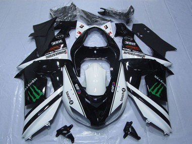 2007-2008 Kawasaki ZX6R Motorcycle Fairings - Black White Monster Touch4 Canada Suppliers
