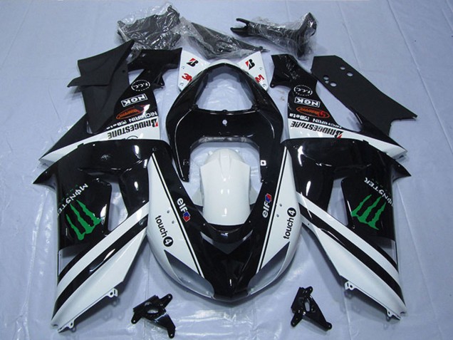 2007-2008 Kawasaki ZX6R Motorcycle Fairings - Black White Monster Touch4 Canada Suppliers
